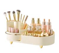 SONGMICS Makeup Organiser, 360° Rotating, 1-Tier | Makeup Brush Organiser, 34.6 x 14.7 x 14.5 cm, Dressing Table Storage, Gift, Cream White, Glora Collection JKA028WY01