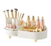 SONGMICS Makeup Organiser, 360° Rotating, 1-Tier | Makeup Brush Organiser, 34.6 x 14.7 x 14.5 cm, Dressing Table Storage, Gift, White, Glora Collection JKA028WA01