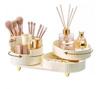 SONGMICS Makeup Organiser, 360° Rotating, 2-Tier | Makeup Brush Organiser, 34.6 x 14.7 x 14.5 cm, Dressing Table Storage, Gift, White, Glora Collection JKA029WY01