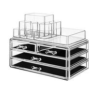 SONGMICS Makeup Organiser, Cosmetic Organiser, Stackable, Acrylic Case with 11 Compartments, 4 Drawers, for Dressing Table, Vanity Counter in the Bedroom, Bathroom, Gift Idea, Transparent JKA001TP