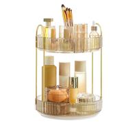 SONGMICS Makeup Organiser Rotating, 2-Tier Round Skincare Organiser, Customisable, Toiletries Cosmetics Organiser, Gift, Champagne Gold JKA012A01