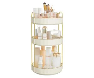 SONGMICS Makeup Organiser Rotating, 3-Tier Round Skincare Organiser, Customisable, Toiletries Cosmetics Organiser, Gift, Cloud White JKA011W01