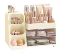 SONGMICS Makeup Organiser Storage,Cosmetics Organiser with Brush Holder | Vanity Organizer Countertop,Beauty Organiser Storage with Drawers for Dressing Table, Bathroom,Skincare Organiser, Cream