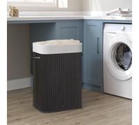 SONGMICS Medium Bamboo Foldable Laundry Basket with Lid Removable Washable Bag in Black SONGMICS Black