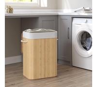 SONGMICS Medium Bamboo Foldable Laundry Basket with Lid Removable Washable Bag in Natural SONGMICS Natural