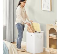SONGMICS Medium Bamboo Laundry Basket Foldable Machine Washable Liner Bag in White SONGMICS White