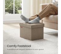 Songmics Medium Storage Ottoman, Collapsible Footrest With Hidden Compartment, Bedroom Seating Furniture, Camel Brown