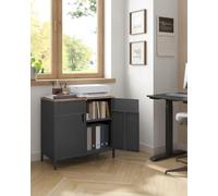 Songmics Metal Storage Unit, Double Door Cabinet, Steel Frame, Adjustable Shelf, Magnetic Closure, Rustic Brown And Black