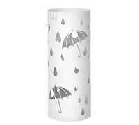 SONGMICS Metal Umbrella Stand, Round Umbrella Holder Rack, with Hooks and Drip Tray, 49 x Ø 19.5 cm, White LUC23W