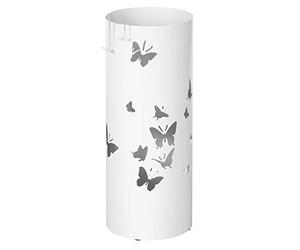 SONGMICS Metal Umbrella Stand, Round Umbrella Holder Rack, with Hooks and Drip Tray, 49 x Ø 19.5 cm, White LUC10W