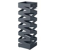 SONGMICS Metal Umbrella Stand, Square Umbrella Holder Rack, with 4 Hooks and a Removable Drip Tray, 15.5 x 15.5 x 49 cm, Anthracite Grey LUC016G01