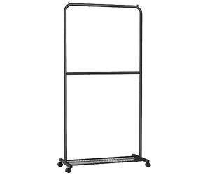 SONGMICS Middle Rod Clothes Rack, Clothes Rail for Bedroom, Clothing Rail on Wheels, with Storage Shelf, 2 Lockable Wheels, Each Rod Holds up to 20 kg, for Bags, Shoes, Storage Boxes, Black HSR027B01