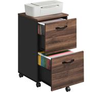 Songmics Mobile Filing Cabinet With Printer Stand And Two Drawers, Office Storage Unit For Files, Natural Walnut And Ink Black