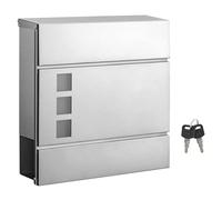 SONGMICS Modern Stainless Steel Post Box with Newspaper Holder, Lid, Lockable, Easy to Install, Silver GMB052S02