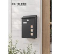 SONGMICS - Modern Wall Mounted Post Box with Viewing Windows, Nameplate, Lock with Copper Core, Easy to Install, Black GMB031B02
