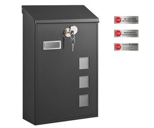 SONGMICS - Modern Wall Mounted Post Box with Viewing Windows, Nameplate, Lock with Copper Core, Easy to Install, Black GMB031B02