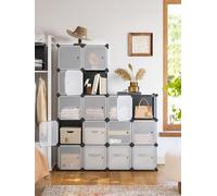 Songmics Modular Storage Unit, 16 Compartments, Plastic Shelf, With Doors, For Clothes, Shoes, Toys, Books, Easy Assembly, Grey