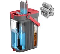 SONGMICS Mop and Bucket Set, Flat Mop with 3-Chamber Clean & Dirty Water Separation System, Wringer Bucket, 360° Rotating Head, 5 Microfibre Pads, Grey and Red LMB001GT05
