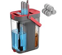 SONGMICS Mop and Bucket Set, Flat Mop with 3-Chamber Clean & Dirty Water Separation System, Wringer Bucket, 360° Rotating Head, 3 Microfibre Pads, Grey and Red LMB001GT03