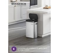 Songmics Motion Sensor Kitchen Bin, 13-Gallon (50 L) Automatic Rubbish Bin, Wave Or Touch To Open, Soft Close Lid, Stainless Steel