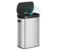 SONGMICS Motion Sensor Kitchen Bin, 13-Gallon (50 L) Automatic Rubbish Bin, Wave or Touch to Open, Soft Close Lid, Stainless Steel, Includes 15 Bags, Metallic Silver and Ink Black LTB640E01