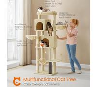 Songmics Multi-Level Cat Condo, Tall Cat Tower, Large Tree With Caves, Scratching Posts, Hammock, Self-Groomer, Sand Beige