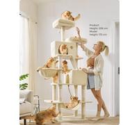 Songmics Multi-Level Cat Tower, Extra High With Scratching Posts And Ramp, Large Plush Cat Condo For Indoor Cats, Beige