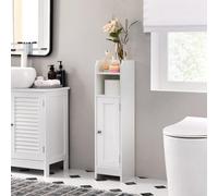 Songmics Narrow Bathroom Storage Cabinet With Adjustable Shelves And Door, Freestanding, Bathroom Floor Storage Unit, White