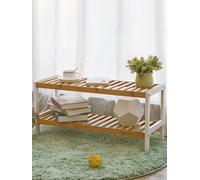 Songmics Natural Bamboo 2-Tier Shoe Rack, Shelf For Shoes Plants Books,for Living Room Hallway Bedroom Bathroom,white And Natural