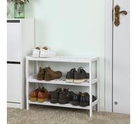 SONGMICS Natural Bamboo Shoe Rack Storage Shelf Multi Room Wood Design in White SONGMICS White