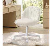 SONGMICS Office Chair, Swivel Makeup Vanity Desk Chair, Height Adjustable, Teddy Fleece, Foam Padded, for Home Office, Bedroom, Dressing Room, Cream White OBG027WD02