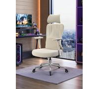 Songmics Office Gaming Chair, Height Adjustable Desk Chair With Lumbar Support, 150 Kg Load, Brown And White
