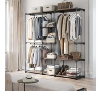 SONGMICS Open Clothes Rack Freestanding with Rails Fabric Shelves in Tan SONGMICS Tan