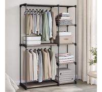 Songmics Open Style Freestanding Wardrobe With Hanging Rail And Shelves, Clothes Storage For Bedroom, Taupe