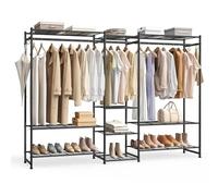 SONGMICS Open Wardrobe, Clothes Rack, Clothing Rack with 10 Shelves, 3 Clothes Rails, 4 S-Hooks, Metal Frame, for Bedroom, Living Room, Hallway, Black LGR011BZ01