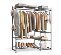SONGMICS Open Wardrobe, Clothes Rack, Clothing Rack with 7 Shelves, 2 Clothes Rails, 4 S-Hooks, Metal Frame, for Bedroom, Living Room, Hallway, Black LGR010BZ01