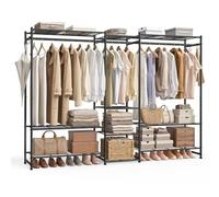 SONGMICS Open Wardrobe with 10 Shelves, 3 Clothes Rails, Metal Frame | Clothes Rack with 4 S-Hooks, for Bedroom, Living Room, Hallway, Black, PATAYE Collection LGR011BZ01