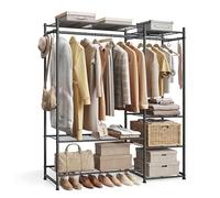 SONGMICS Open Wardrobe with 7 Shelves, 2 Clothes Rails, Metal Frame | Clothes Rack with 4 S-Hooks, for Bedroom, Living Room, Hallway, Black, PATAYE Collection LGR010BZ01