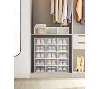 Songmics Organizers Boxes, Pack Of 18 Stackable Storage Boxes, Clear Containers, Foldable And Versatile, Transparent And White