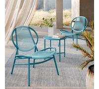Songmics Outdoor Bistro Set, 3 Pieces, Indoor And Outdoor Acapulco Chairs, Side Table And 2 Chairs, Lake Blue