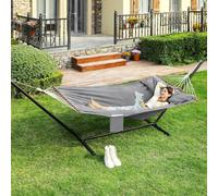 Songmics Outdoor Hammock With Wooden Spreaders And Two Pillows, Relaxing Swing Bed For Garden Use, Grey (Stand Not Included)