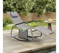 Songmics Outdoor Rocking Chair, Recliner With Adjustable Headrest And Steel Frame, Anti-Tip Design With Storage Pocket, Dove Grey