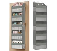 SONGMICS Over-the-Door Organiser, 5-Compartment Foldable Hanging Shelf, Door Hanging Storage Organiser, Metal Hooks, Transparent, Side Pockets, Dove Grey RDH010GD01