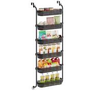 SONGMICS Over-the-Door Pantry Storage Organiser, 6-Tier Door-Hanging Spice Rack with Adjustable Tall Baskets, Space-Saving, for Kitchen Bedroom Bathroom Laundry Room, Transparent Black KCS046BH01