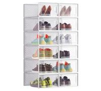 SONGMICS Pack of 12 Stackable Shoe Boxes, Foldable, Fit up to UK Size 8 | Shoe Storage Organisers, Versatile for Sneakers, Cloud White, DENNYS Collection LSP12SWT