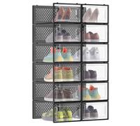 SONGMICS Pack of 12 Stackable Shoe Boxes, Foldable, Fit up to UK Size 8 | Shoe Storage Organisers, Versatile for Sneakers, Ink Black, DENNYS Collection LSP006B12