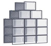 Songmics Pack Of 12 Stackable Sneaker Storage Boxes, Clear Plastic Shoe Organizers For Closet, Transparent And Blue