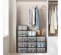 SONGMICS Pack of 12 Stackable Storage Organisers Foldable Medium Sized Boxes in Black SONGMICS Black