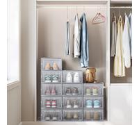 SONGMICS Pack of 12 Stackable Storage Organisers Foldable Medium Sized Boxes in Grey SONGMICS Grey