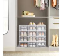 SONGMICS Pack of 12 Stackable Storage Organisers Foldable Medium Sized Boxes in White SONGMICS White
